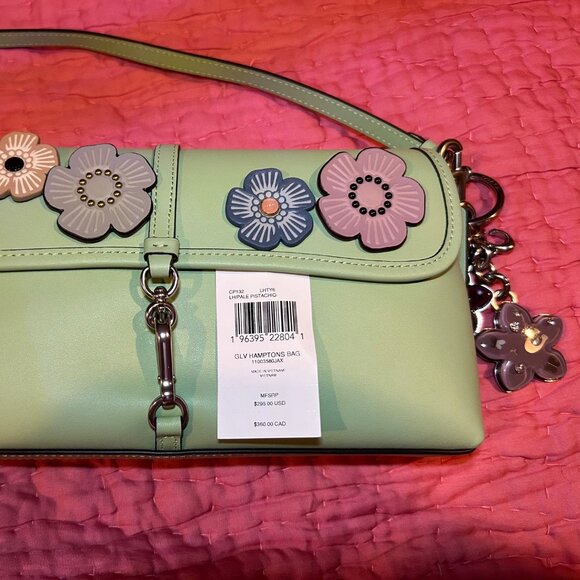 CUSTOM ONE OF A KIND Coach Hamptons Bag with Tea Roses & Bonus Bag Charms NWT - Picture 2 of 16